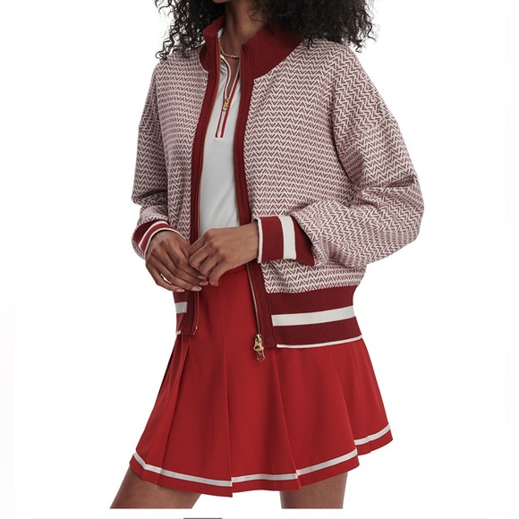 NWT Varley Red & White Walter Knit Gold double Zip Jacket Large - Picture 2 of 16